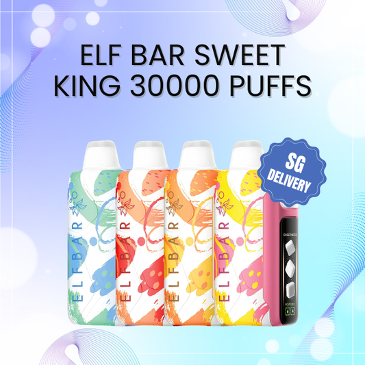 Elf Bar Sweet King 30000 Puffs disposable vape with smart LED display showing battery and liquid levels