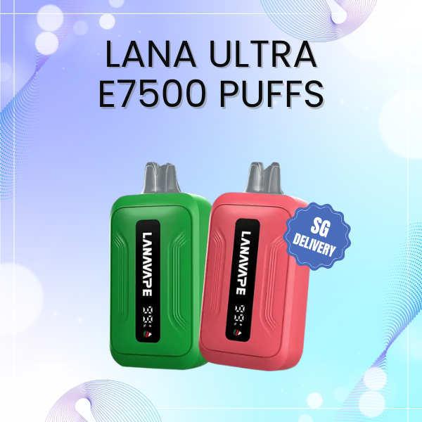 Lana Ultra E7500 disposable vape device showcasing compact rechargeable design and rich flavor profiles