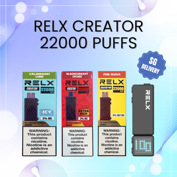 RELX Creator 22000 Puffs disposable vape device with interactive smart pixel screen